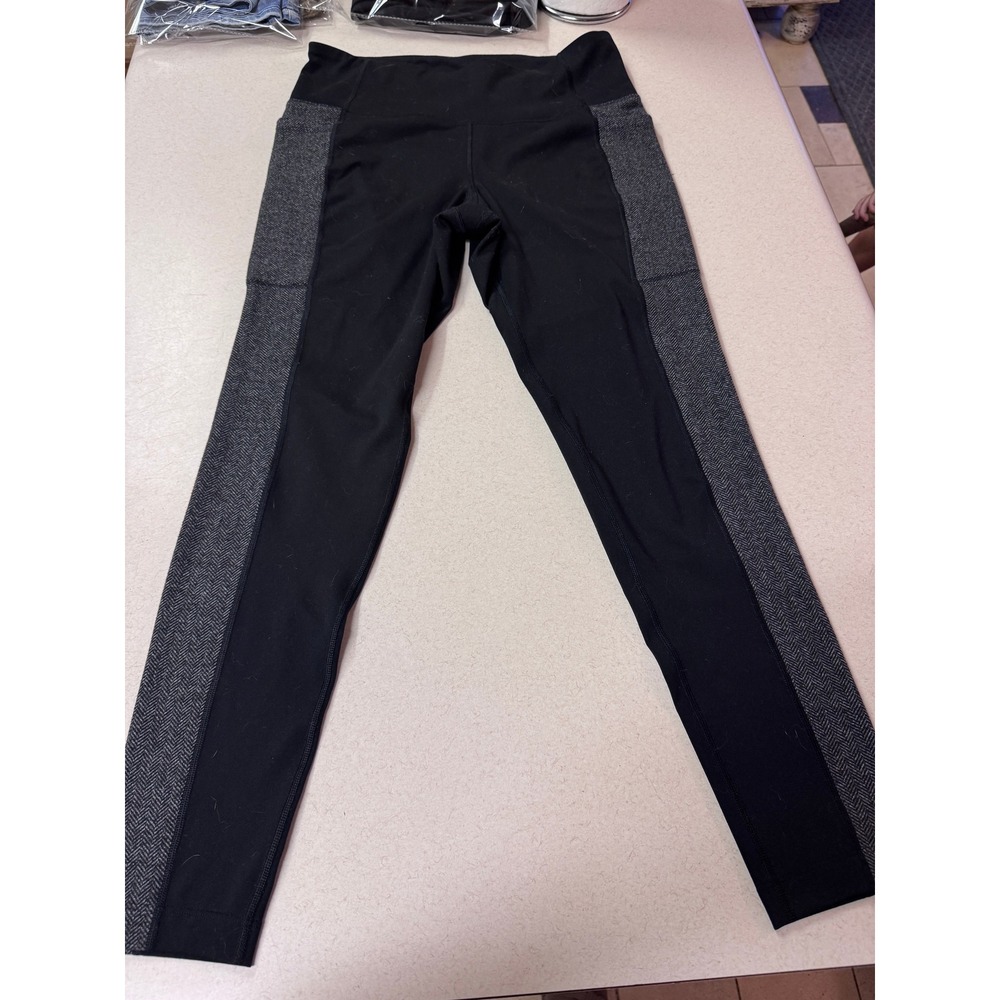 Old Navy Active Go-Dry Leggings XL Black Grey‎ Herringbone Side Pocket Athletic
